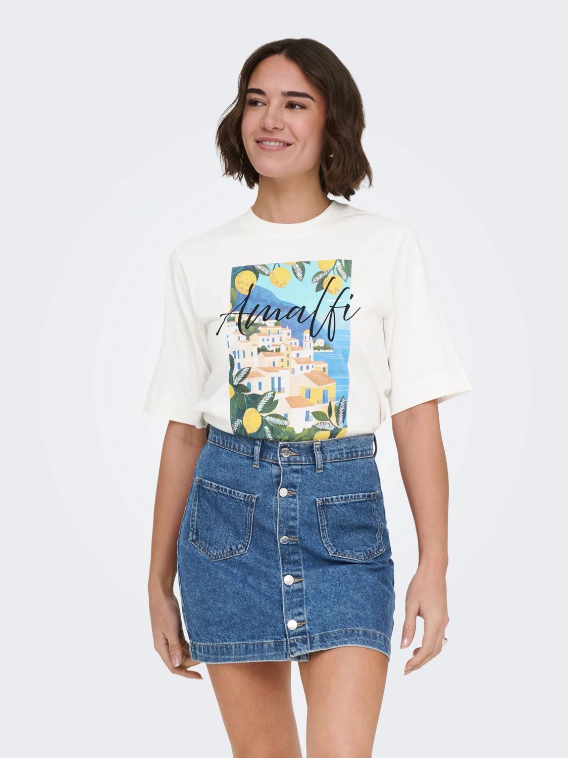 Only T-Shirt crop offwhite col rond image Amalfi 15375753