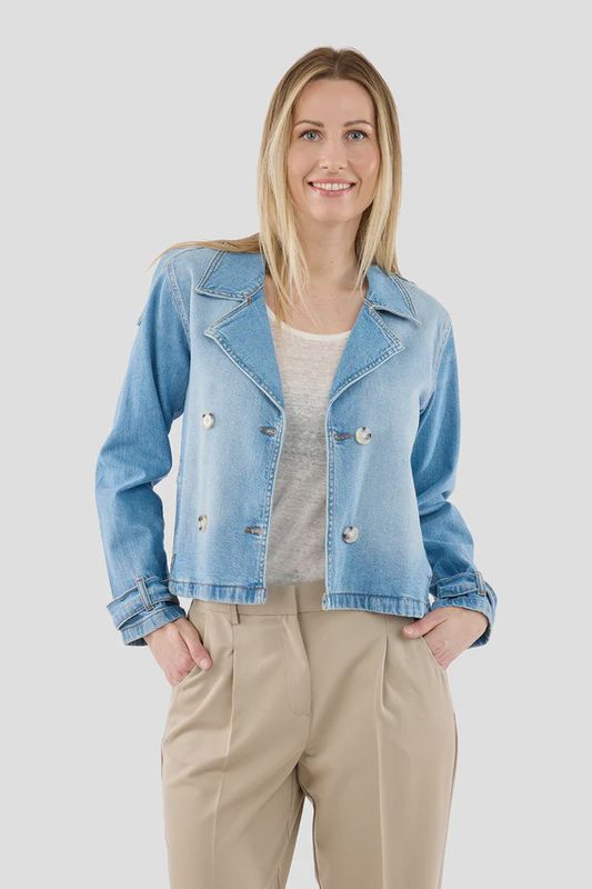 B Copenhagen Jacket jeans style trench court bleu moyen 220181
