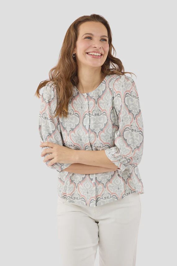 B Copenhagen Blouse manches 3/4 imprimé gris/corail 220239