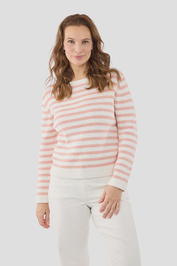 B Copenhagen Chandail tricot manches longues offwhite rayures corail 219886