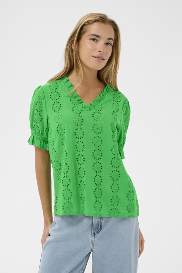 Kaffe Blouse manches courtes col V broderie bright green 10511446