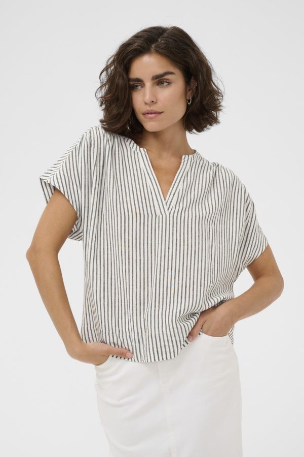 Kaffe Blouse manches courtes col V chalk/black stripe 10509670