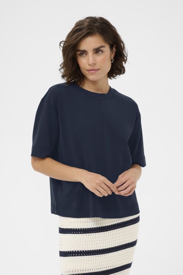 Kaffe T-Shirt marine manches courtes col rond 10511809