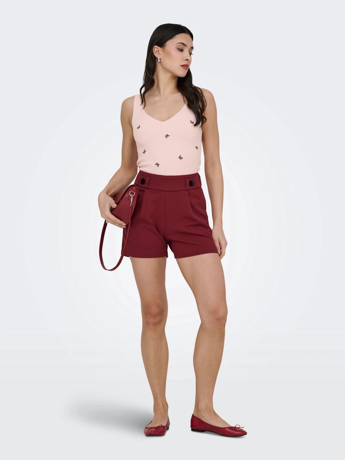 JDY Short taille régulière boutons avant et poches très souple et confortable Rubarbe 15203098