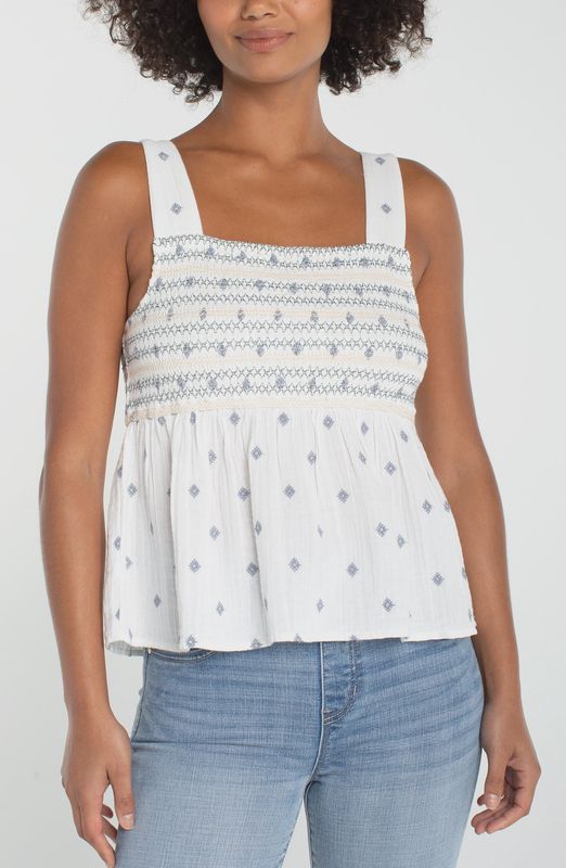 Liverpool Haut offwhite sans manches à smocks et broderie LM8K18CF3E37