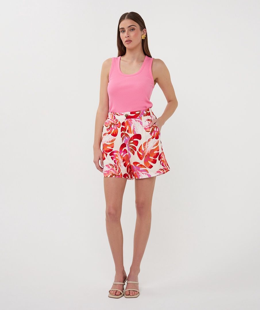 Esqualo Shorts offwhite imprimé feuilles rouge/rose Wonders 2610208