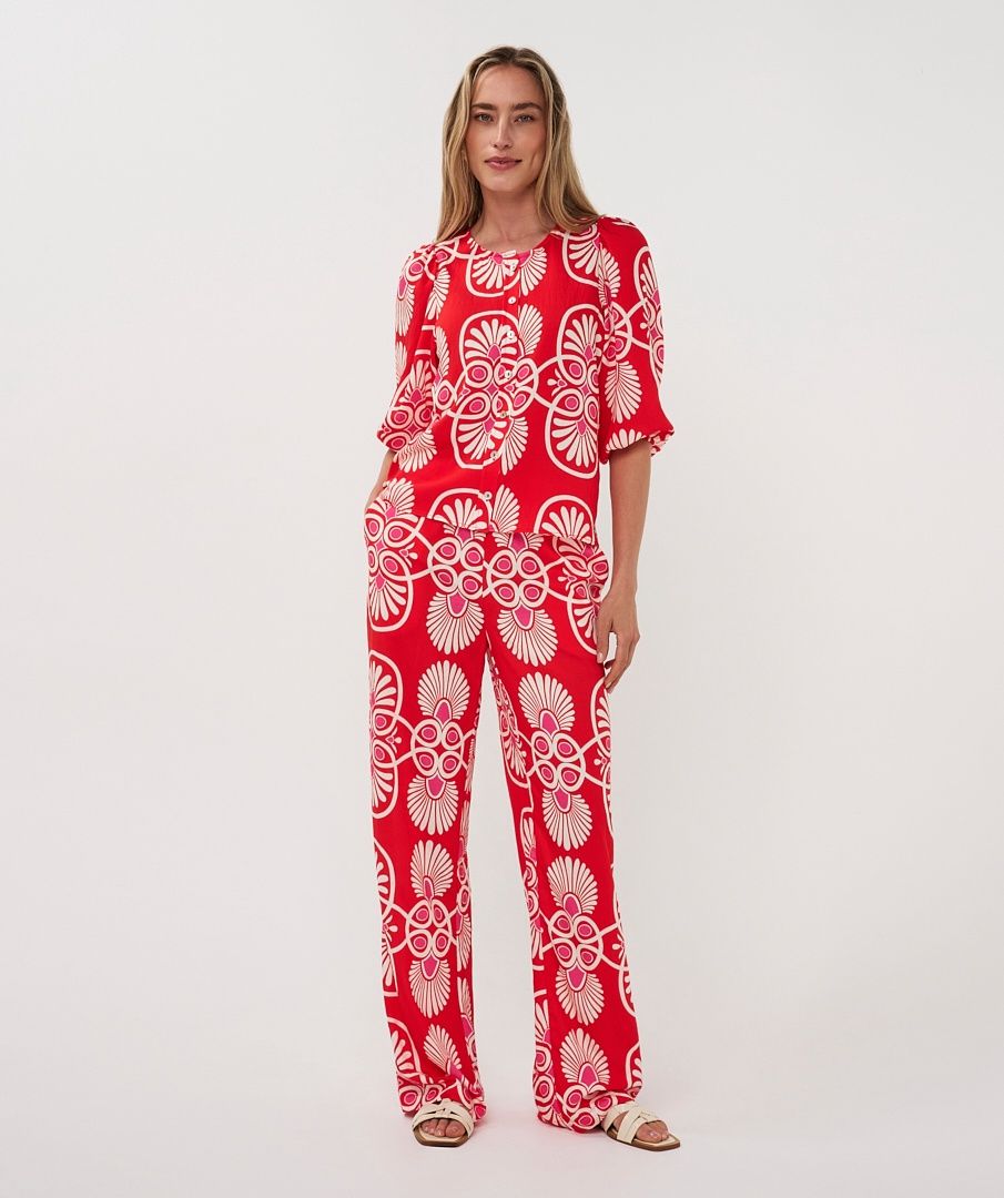 Esqualo Trousers wide leg rouge imprimé Heartfelt 2610204