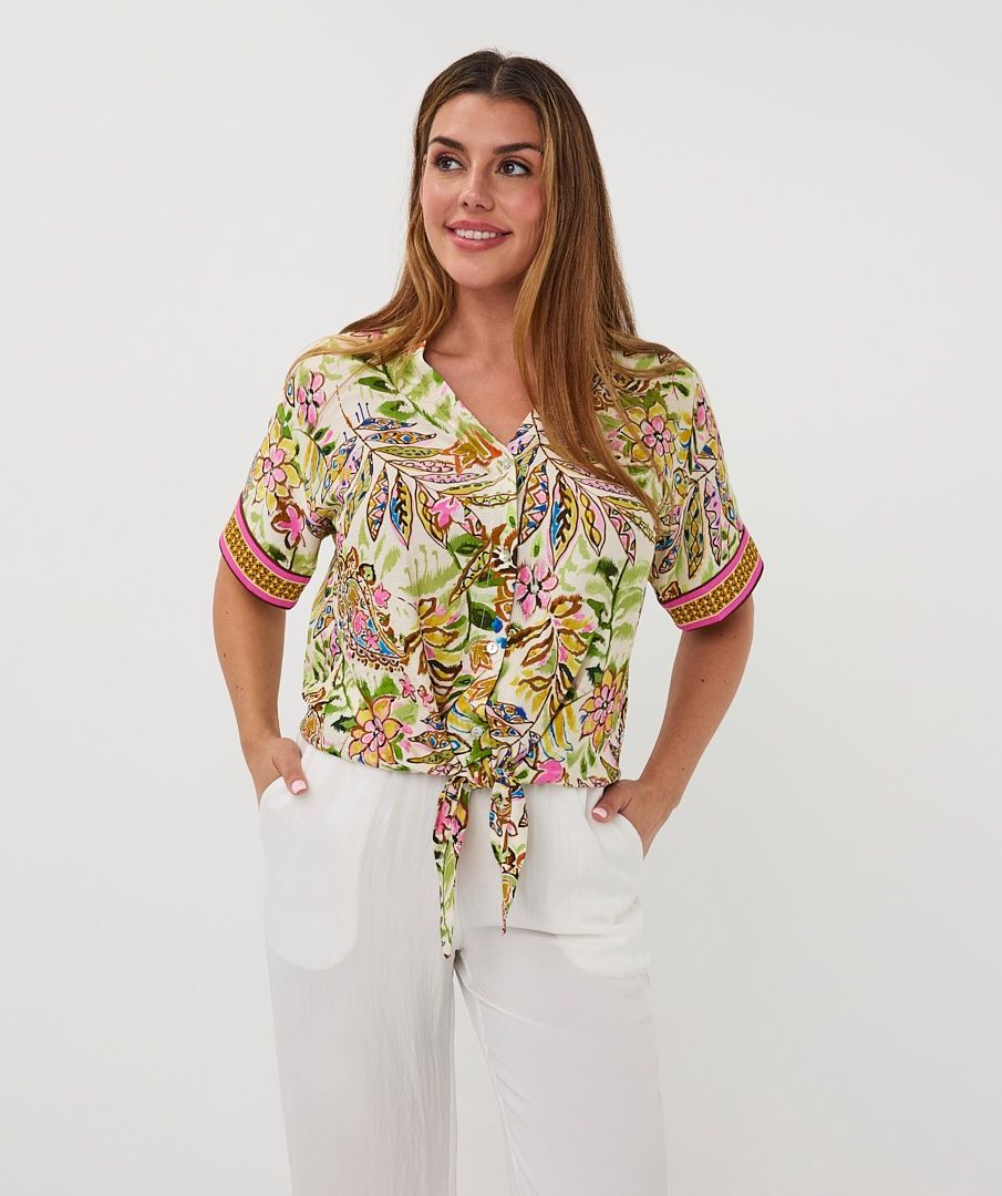 Esqualo Blouse nouée manches courtes Jungle Print 2614201