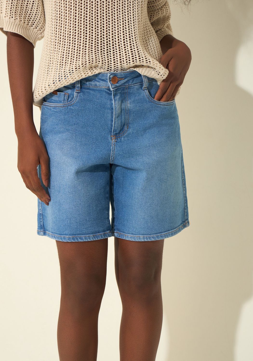 Lezalez Short boyfriend denim bleu moyen 0139E