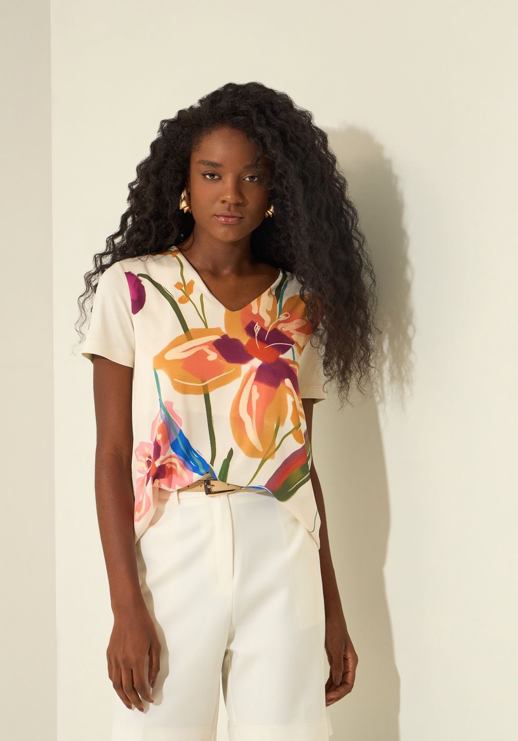 Lezalez Blouse beige crepe fabric imprimé floral 3510E