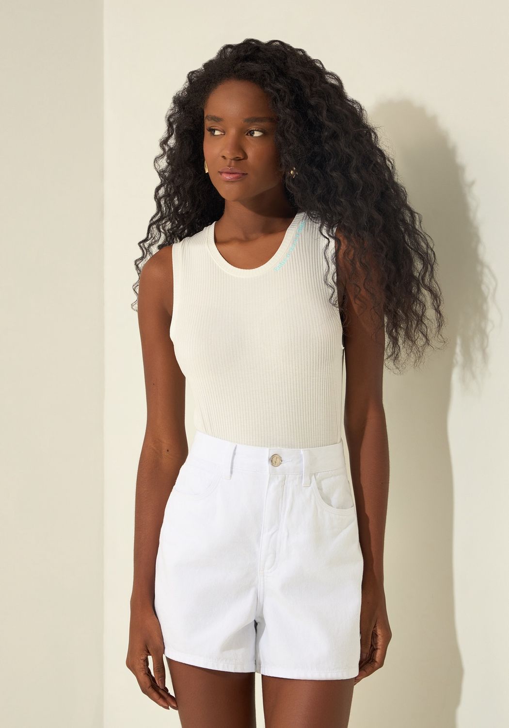 Lezalez Haut sans manches rib knit offwhite 3681E