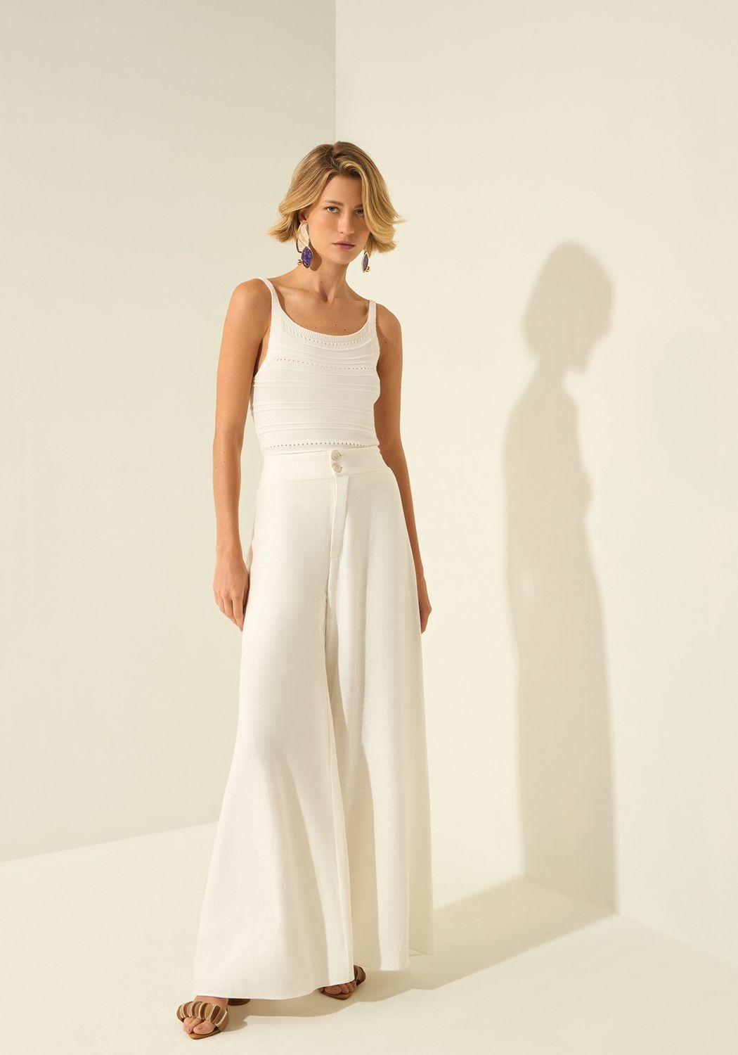 Lezalez Pantalon lin jambes larges offwhite 3688E