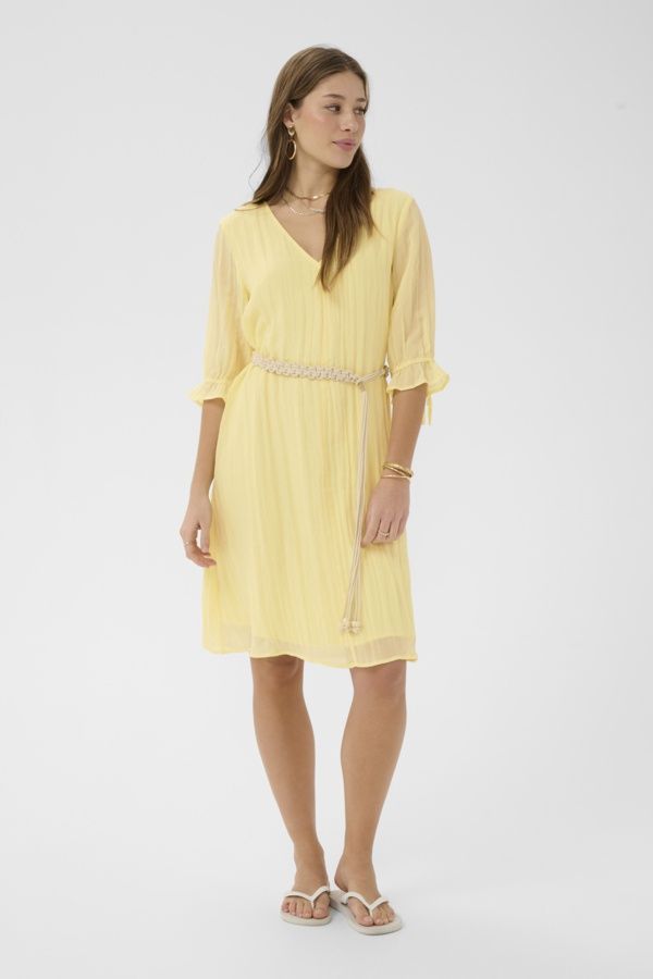 Cream Robe manches 3/4 avec ceinture jaune citron 10615044