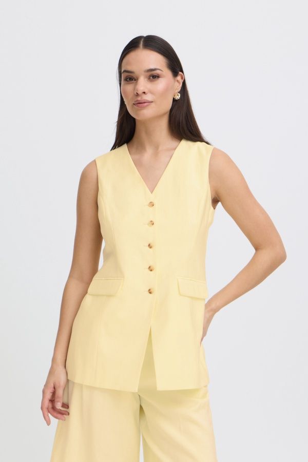 BYoung Veste longue sans manches boutonnée jaune vanille 20818931