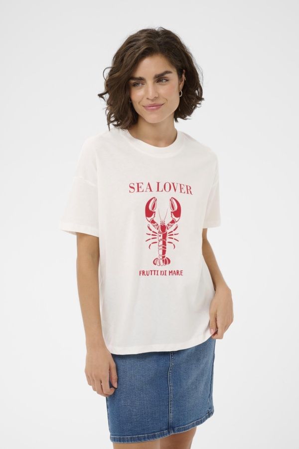 Kaffe T-Shirt offwhite coupe oversize manches courtes col rond Lobster 10511507