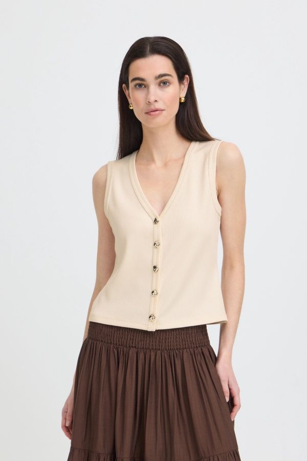 BYoung Gilet crème sans manches boutons dorés col V 20819066