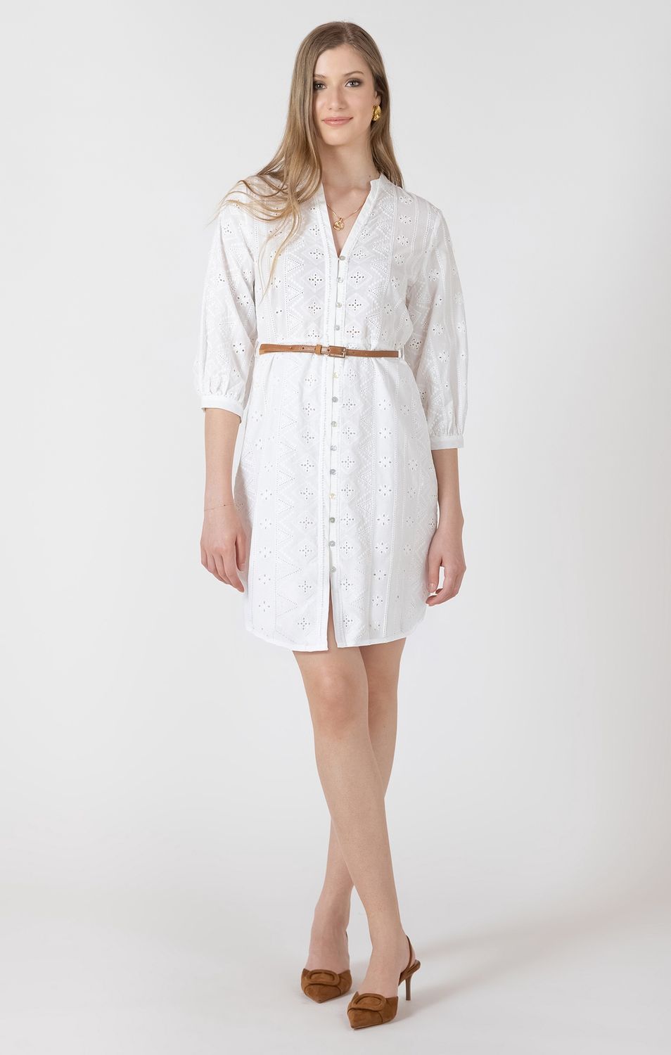 Black Tape Robe manches 3/4 broderie blanche avec ceinture 2722553