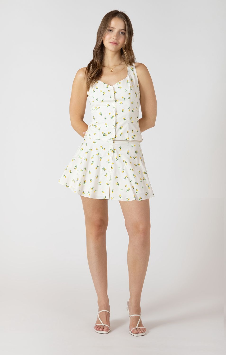 Dex Jupe courte boutons avant imprimé citron 2722715