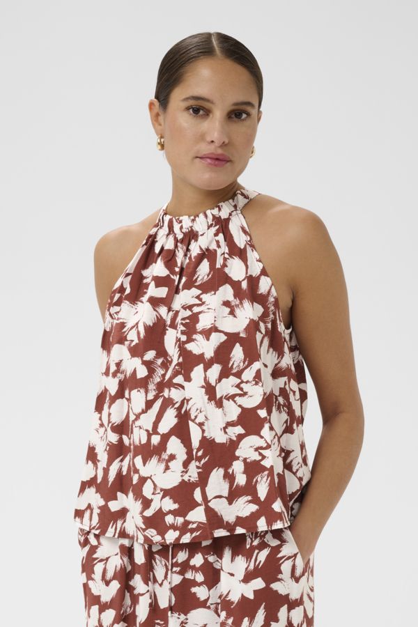 Kaffe Haut sans manches attaché avec boucle au cou Henna motif floral offwhite 10511549