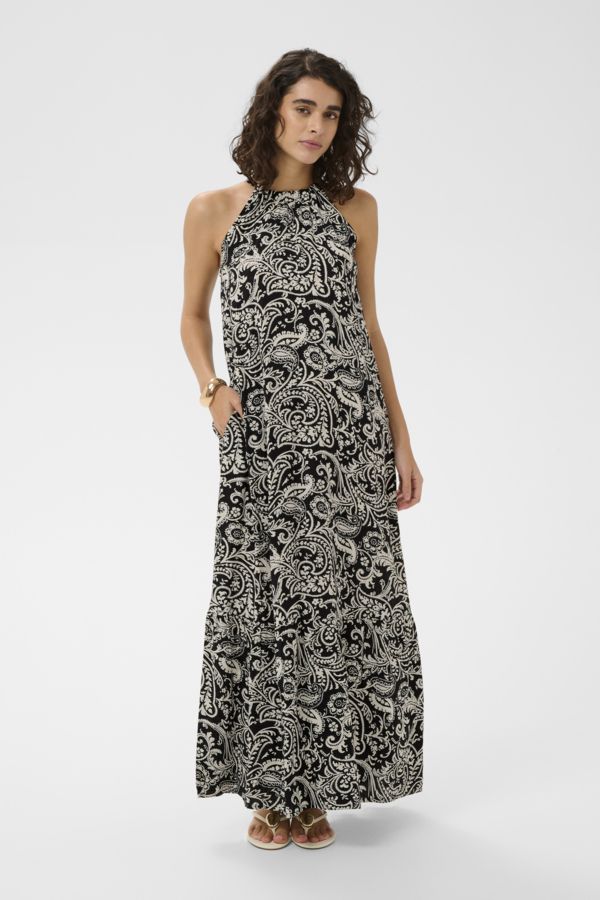 Kaffe Robe maxi sans manches noir motif paisley 10511525