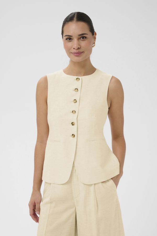 Kaffe Veste sans manches lin boutonnée avant avoine mélange 10511619