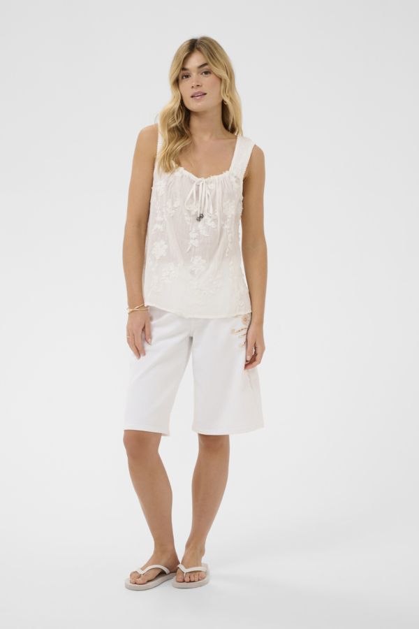 Cream Blouse sans manches offwhite bretelles larges motif texturé en relief 10615030
