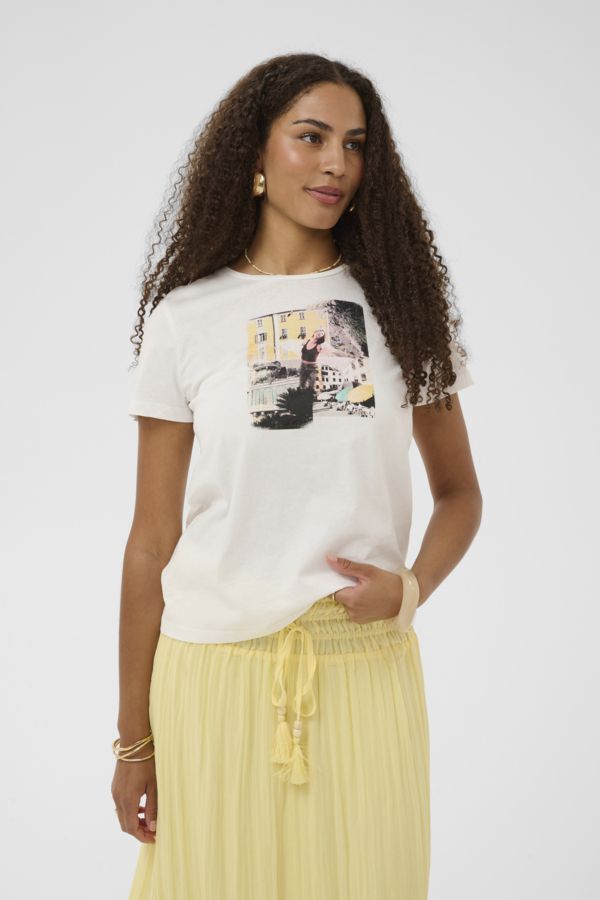 Cream T-Shirt offwhite manches courtes col rond imprimé Lemon Aqua 10615085