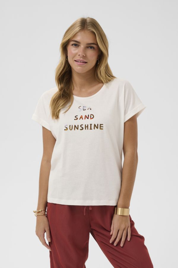 Cream T-Shirt offwhite manches courtes col rond imprimé SEA SAND SUN 10615062