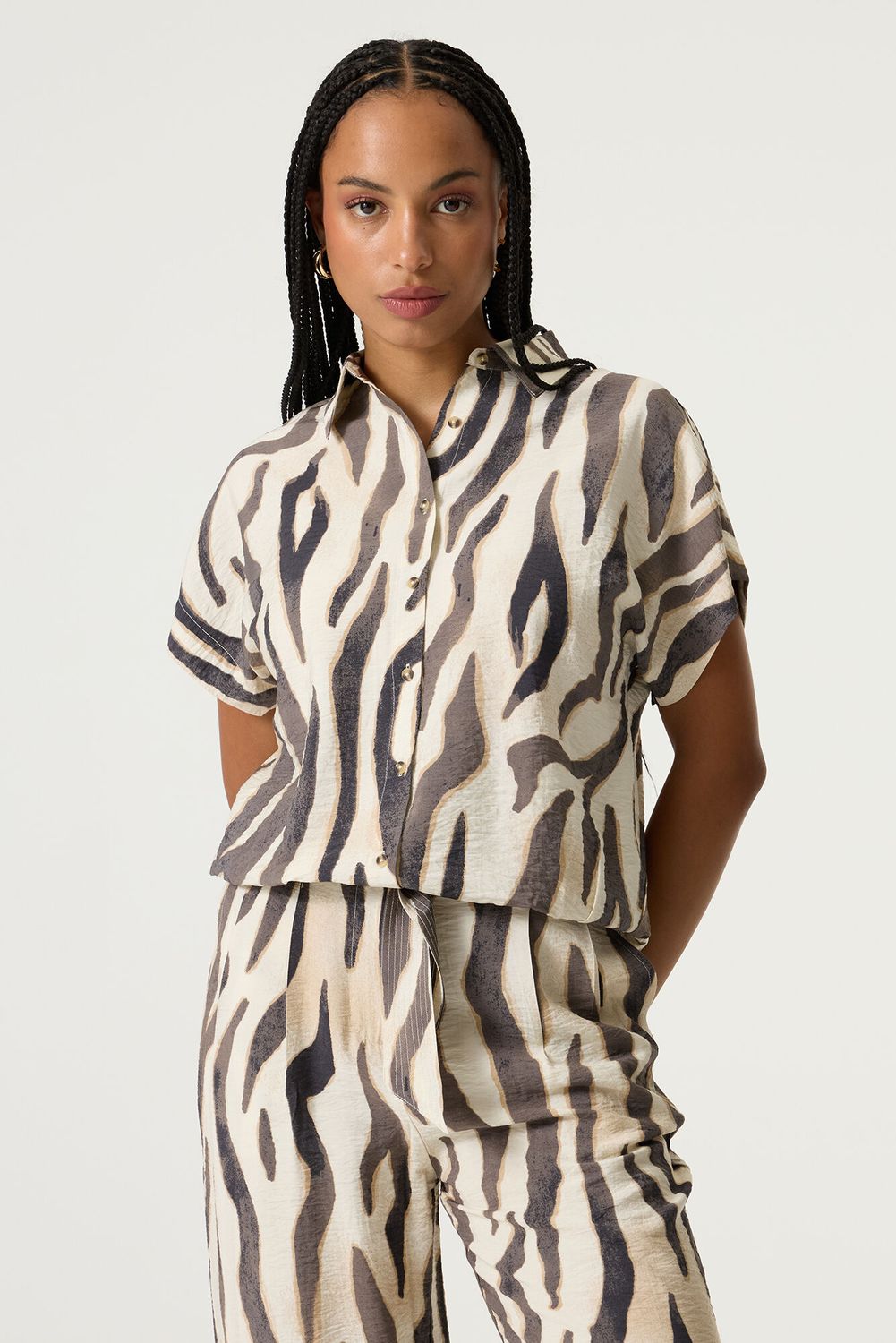 Garcia Chemisier manches courtes imprimé animal brun/crème Q260030