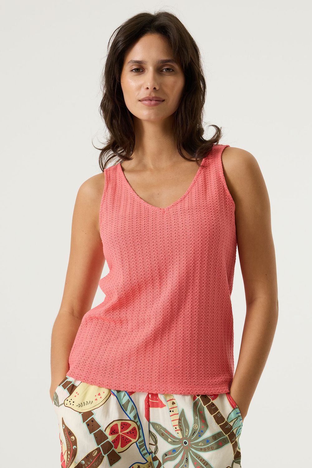 Garcia Camisole corail tricot col V attache au dos R260222