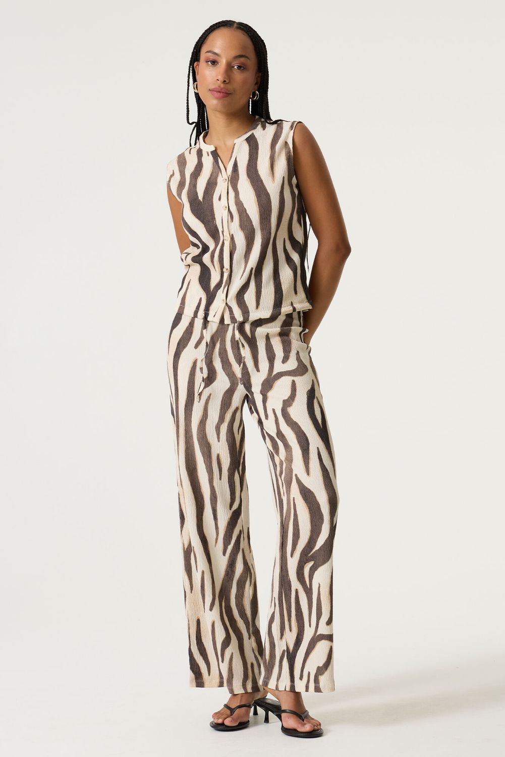 Garcia Pantalon taille élastique jambes larges imprimé animal brun/crème  Q260110