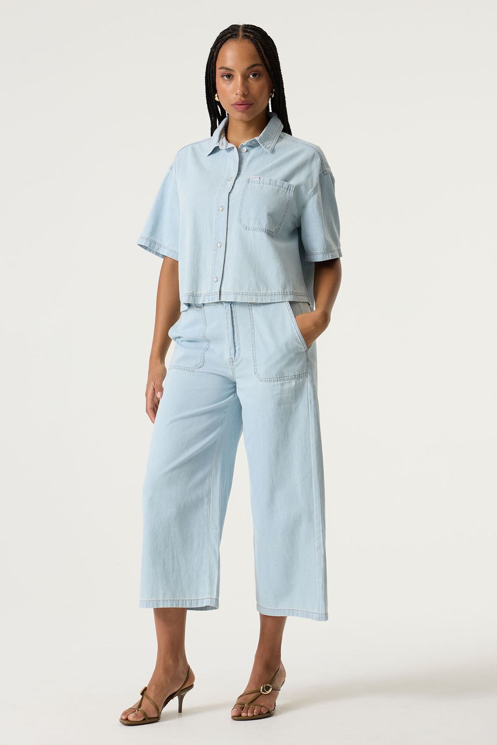 Garcia Pantalon crop jeans tencel bleu pâle jambes larges  Q260112