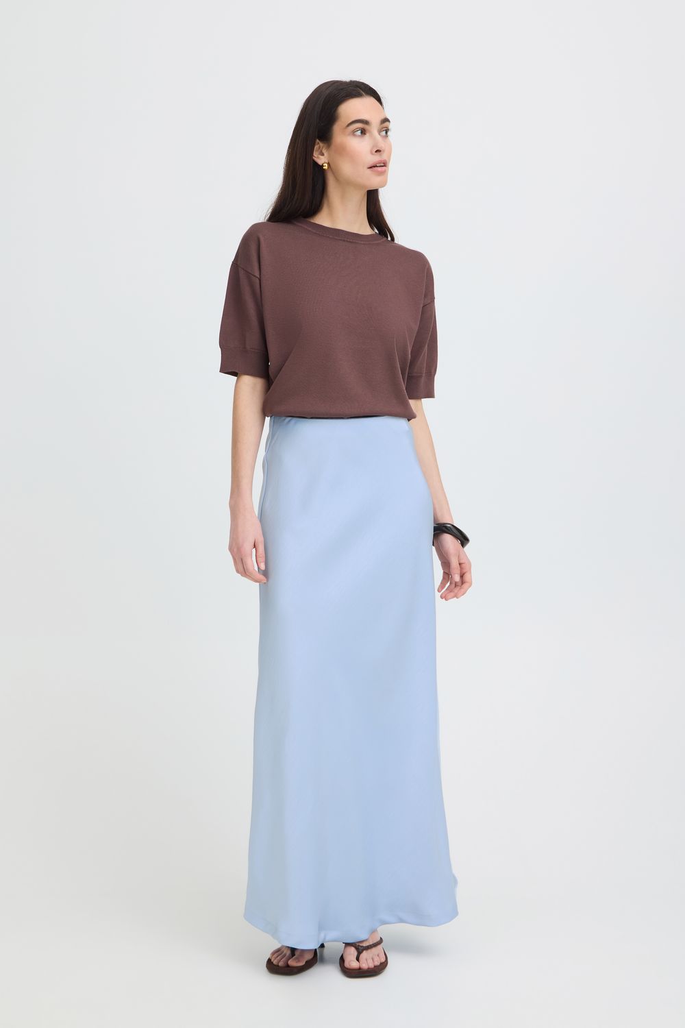 B.Young Jupe longue satiné bleu clair taille élastique 20819418