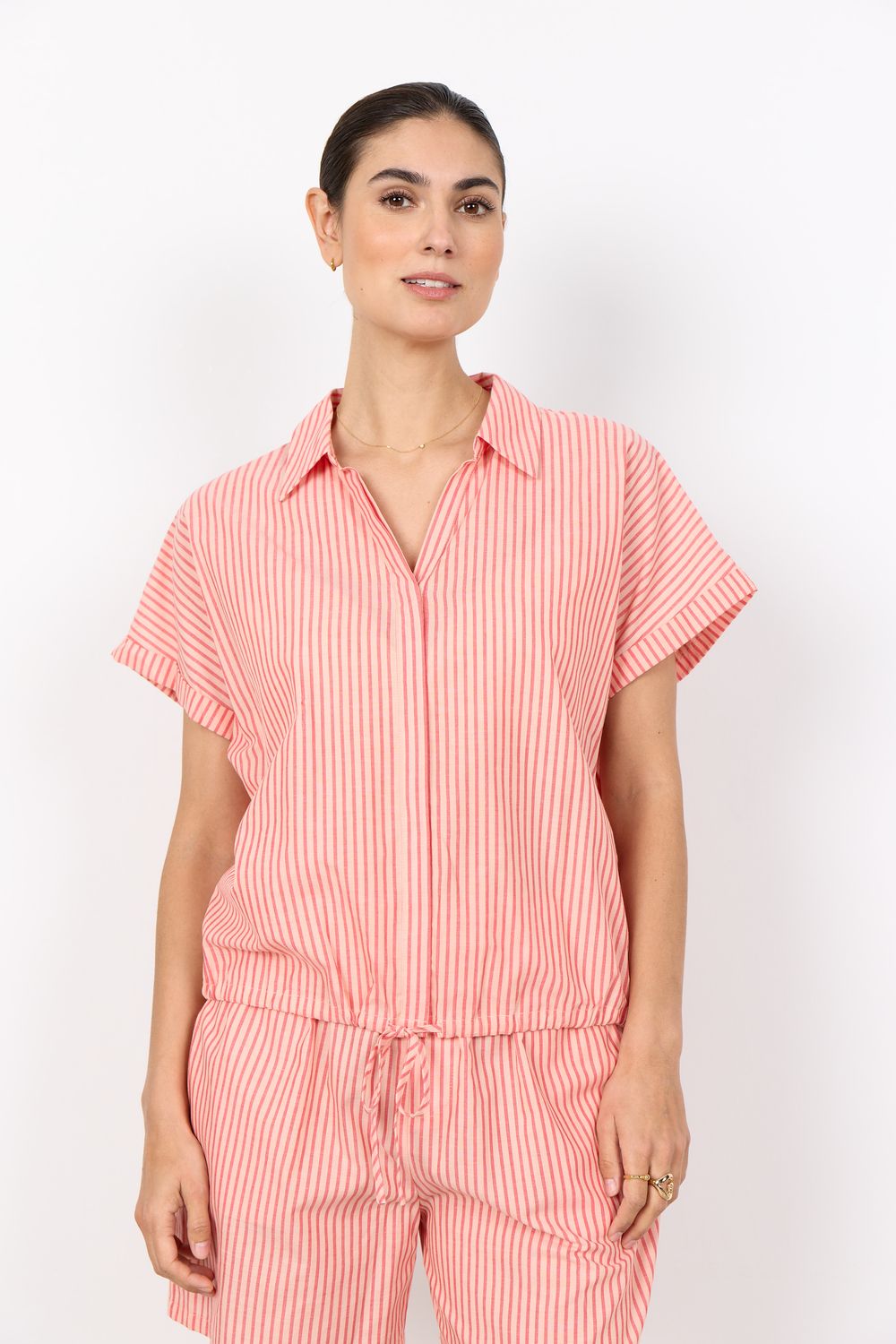 Soya Concept Chemisier manches courtes rayures corail 41772