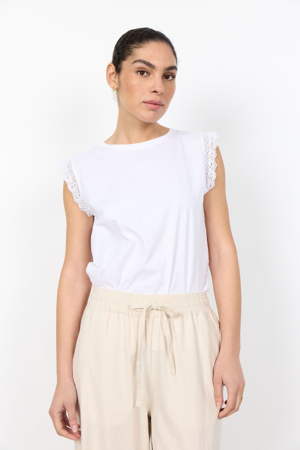 Soya Concept T-Shirt col rond manche broderie blanc 27607