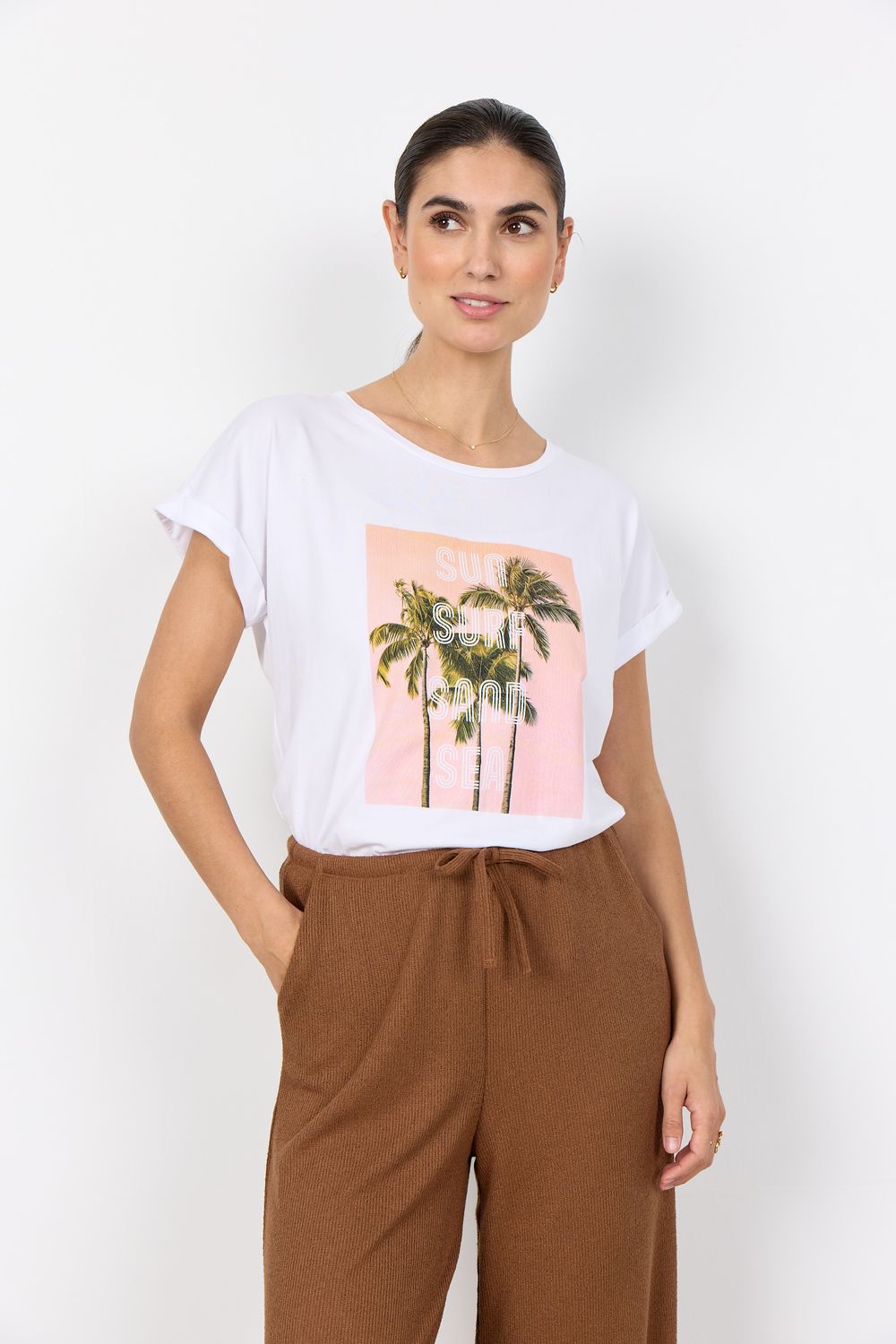 Soya Concept T-Shirt manches courtes col rond imprimé corail 27643