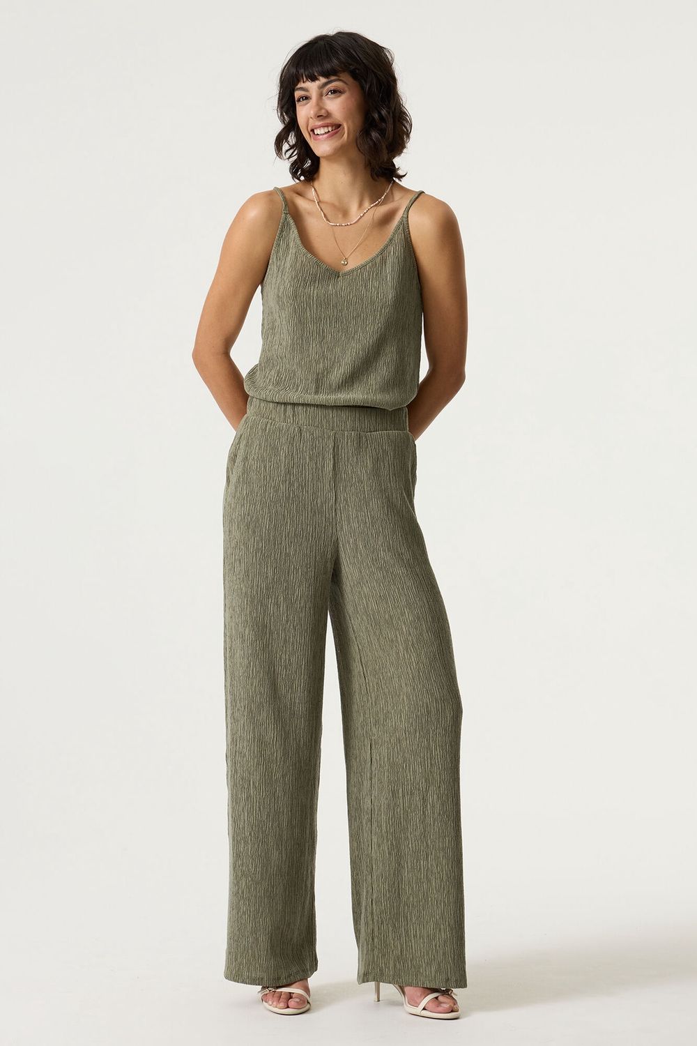 Garcia Pantalon vert olive taille élastique R260344