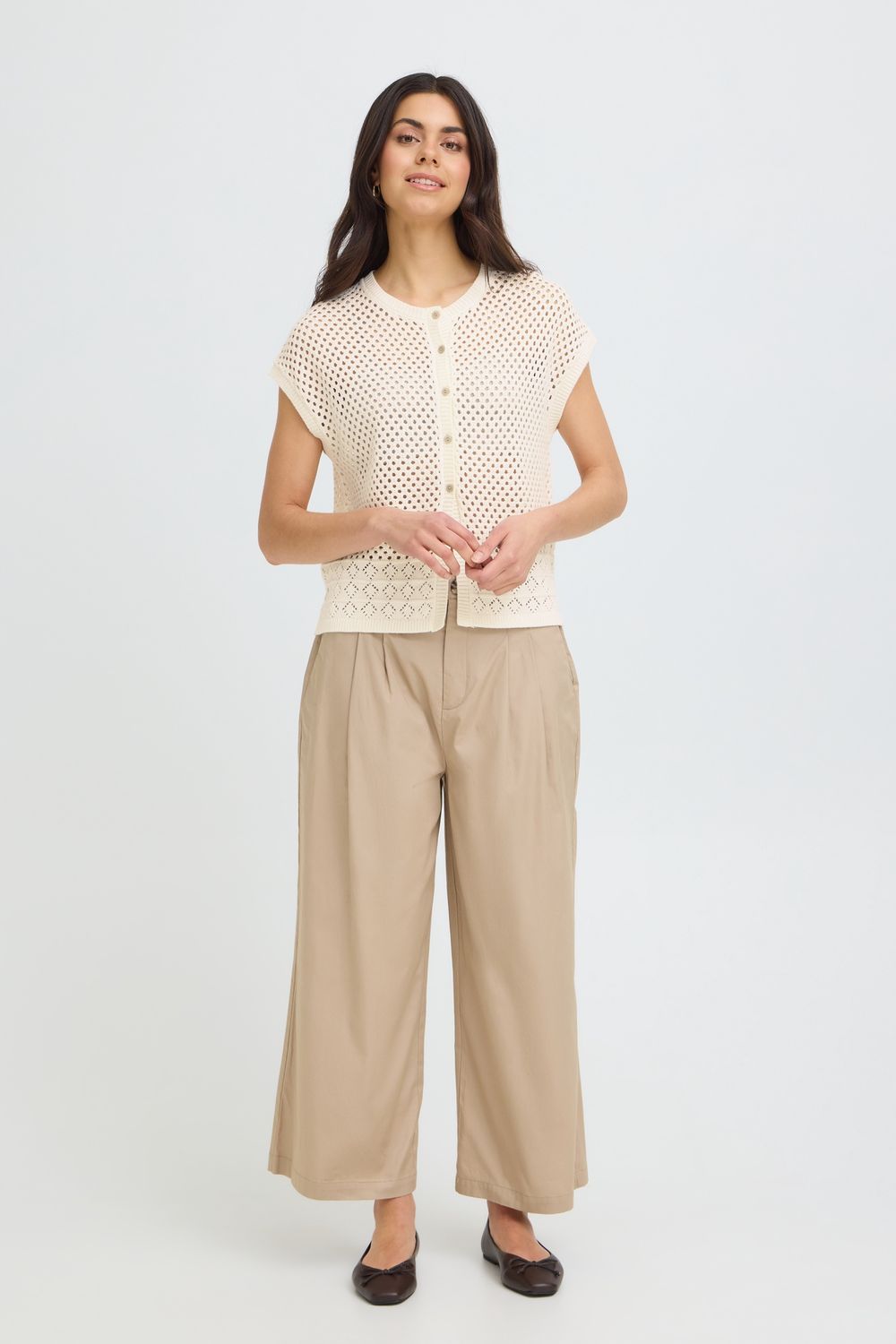 Fransa Tricot offwhite à manches courtes boutonnière à l'avant 20617725
