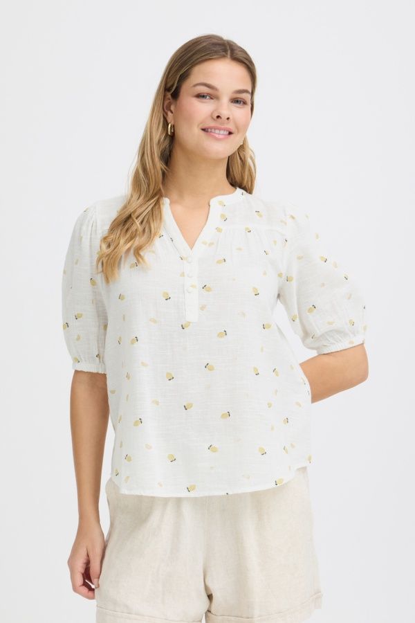 Fransa Blouse lin manches courtes sur élastique imprimé citron 20612125