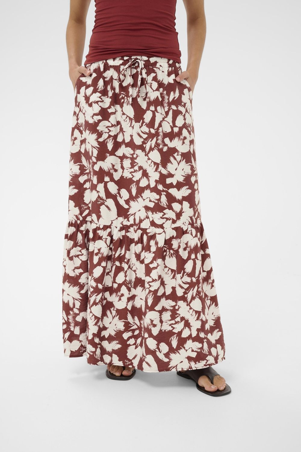 Kaffe Jupe longue Henna motifs floraux offwhite taille élastique avec cordon 10511550