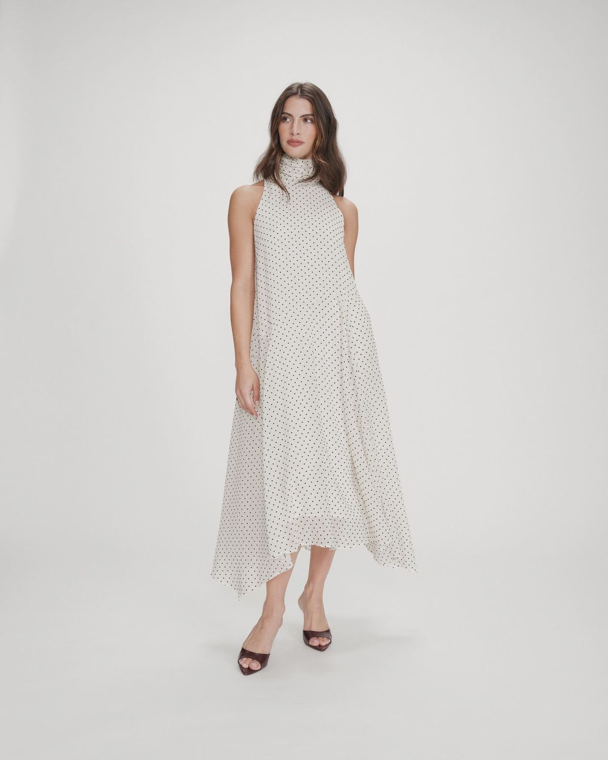 Grace&amp;Mila Robe longue VALORIA très légère motifs pois col montant à nouer 110035