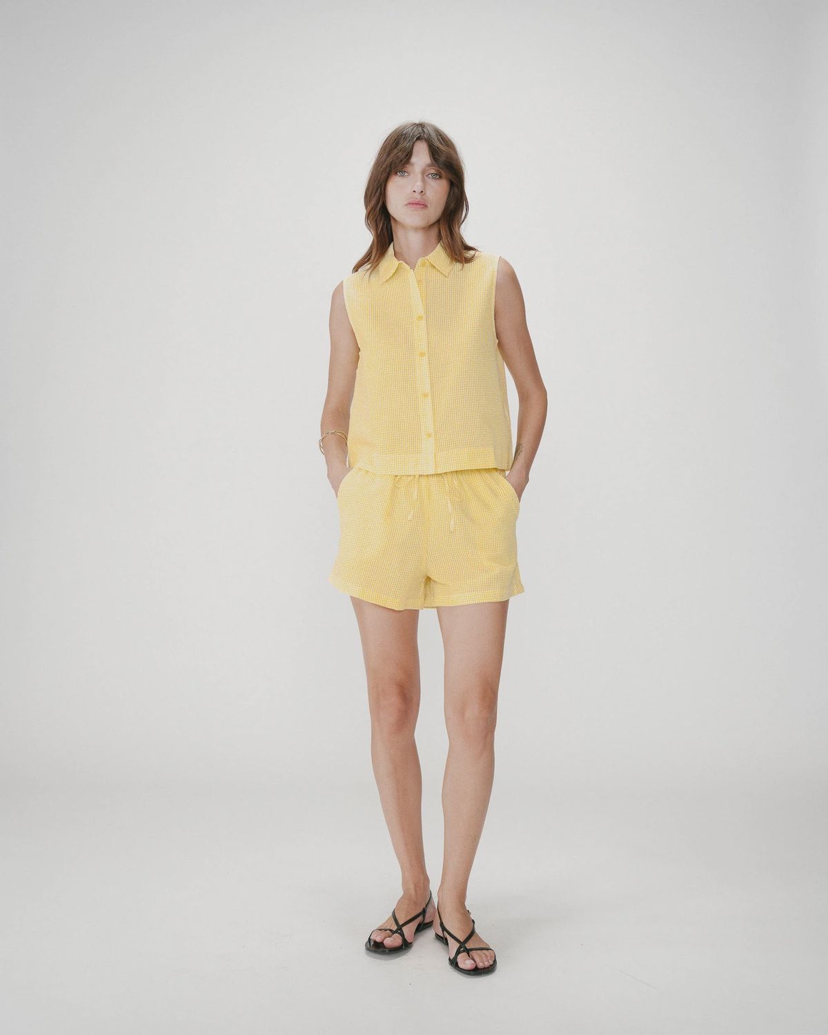 Grace&amp;Mila Short WALEN motif carreaux jaune 23011