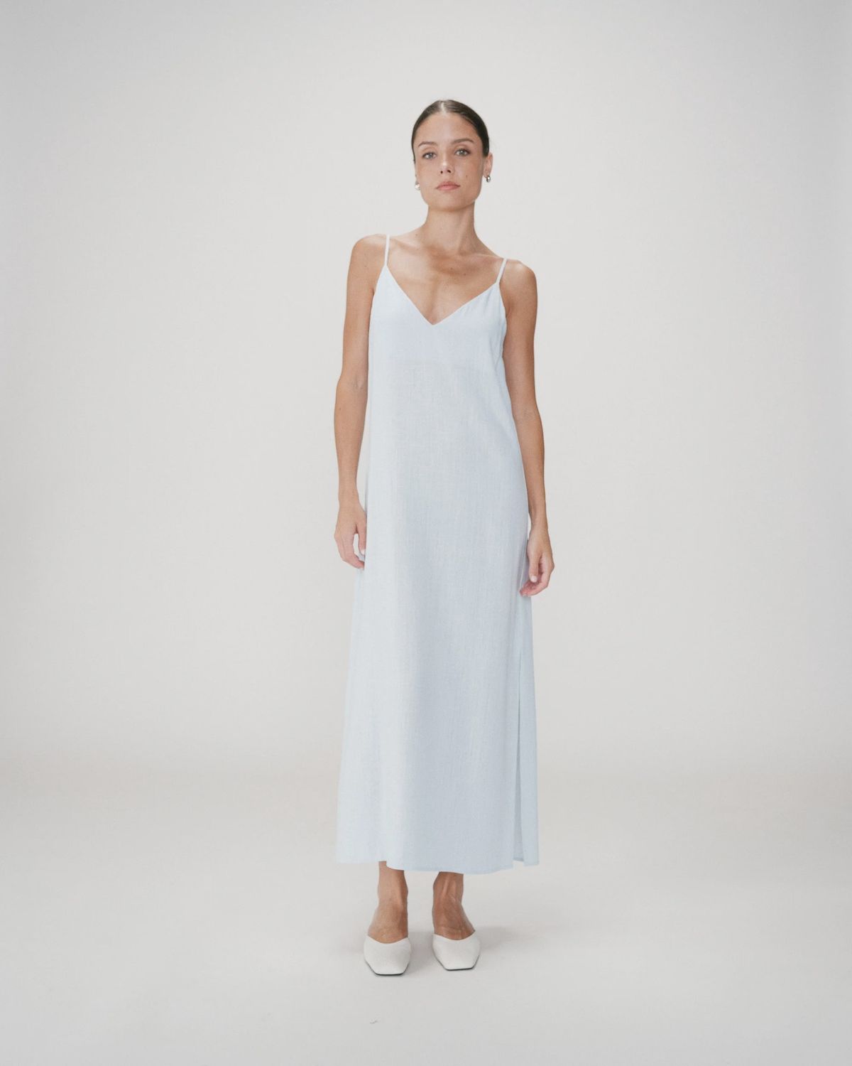 Grace&amp;Mila Robe longue bleu ciel WENDRA fines bretelles ajustables dos ouvert en V 210019
