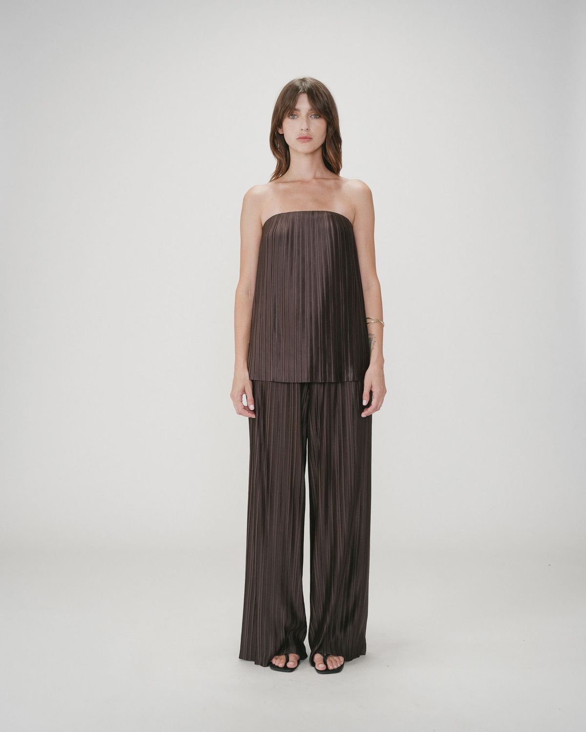 Grace&amp;Mila Haut tube fluide brun chocolat WEST effet plissé 27008
