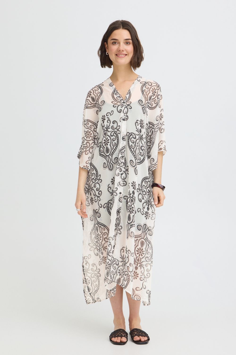 Fransa Robe longue en transparence à motif paisley avec une boutonnière à l'avant 20617974