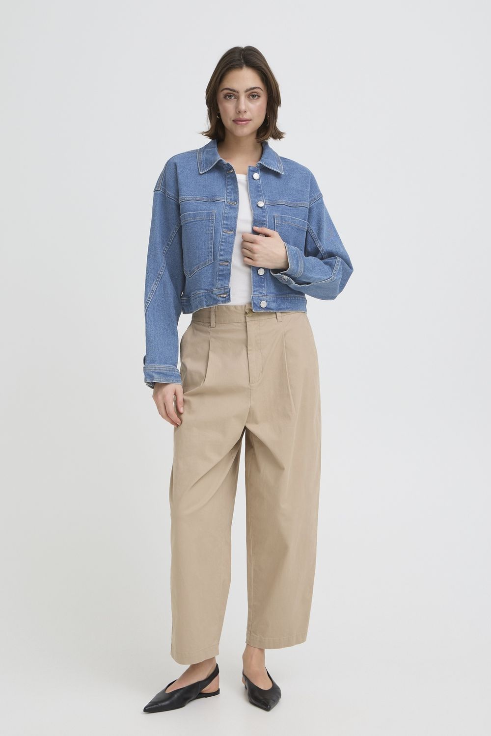 Fransa Veste de jeans crop bleu moyen avec grandes poches au devant 20617546