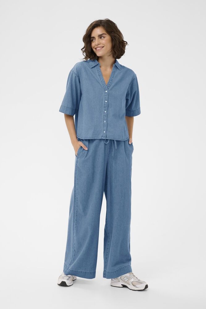 Kaffe Pantalon de jeans jambes larges sur taille élastique avec cordon 10511715