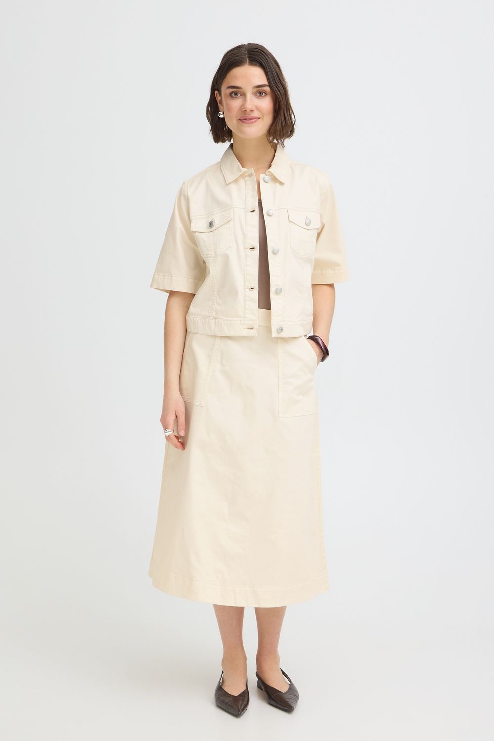 Fransa Veste de jeans crop whisper white à manches courtes 20617825