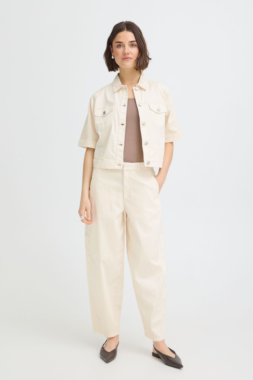 Fransa Pantalon whisper white effet barrel taille haute 20617908
