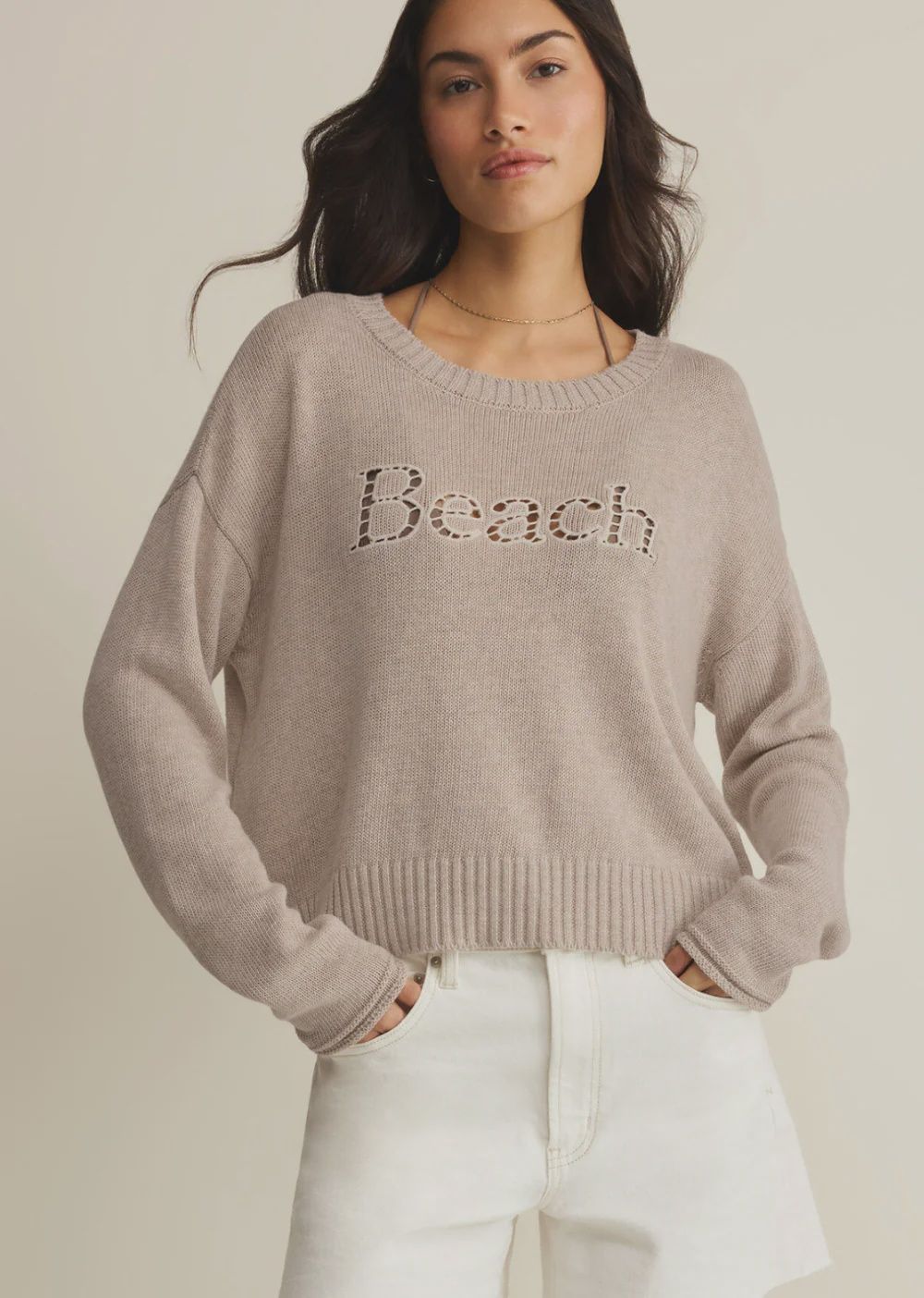ZSupply Chandail tricot BEACH écritures ajourées couleur beige naturel ZW262735